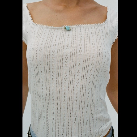 NWT ZARA FLORAL POINTELLE TOP - Picture 3 of 8